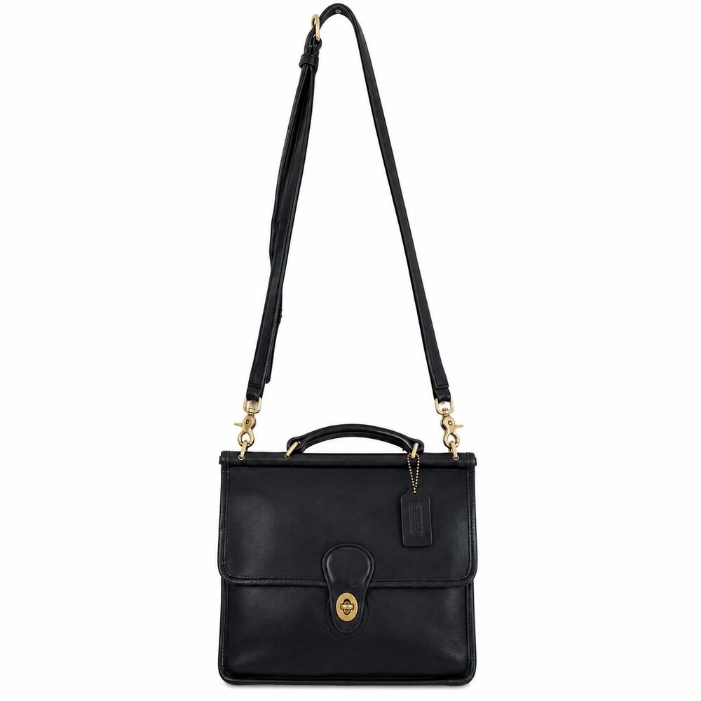 Coach Vintage Willis Leather Top Handle Crossbody Turnlock Bag Black 9927